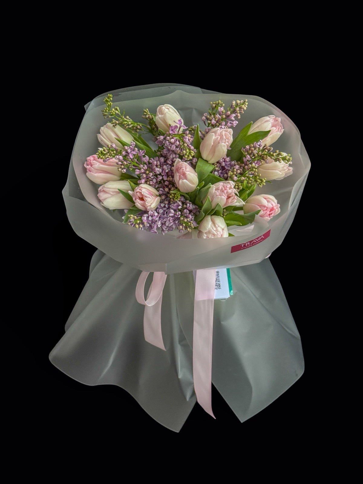 Buchet cu lalele roz și liliac, ambalat elegant, ideal pentru cadou romantic cu livrare în Oradea