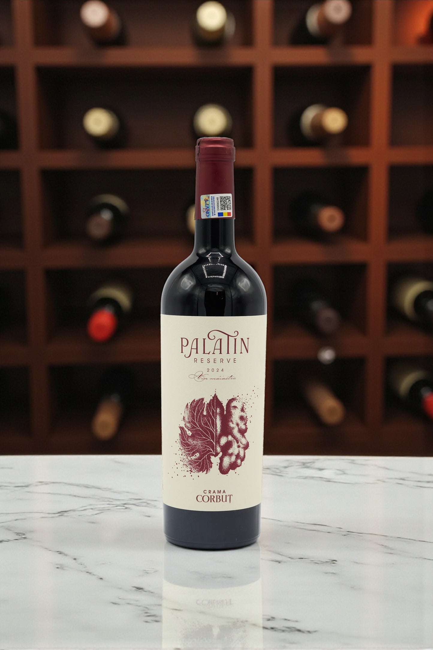 Vin roșu Palatin Reserve 2024 Crama Corbuț, colaborare Trava Atelier – florărie Oradea, livrare flori la domiciliu