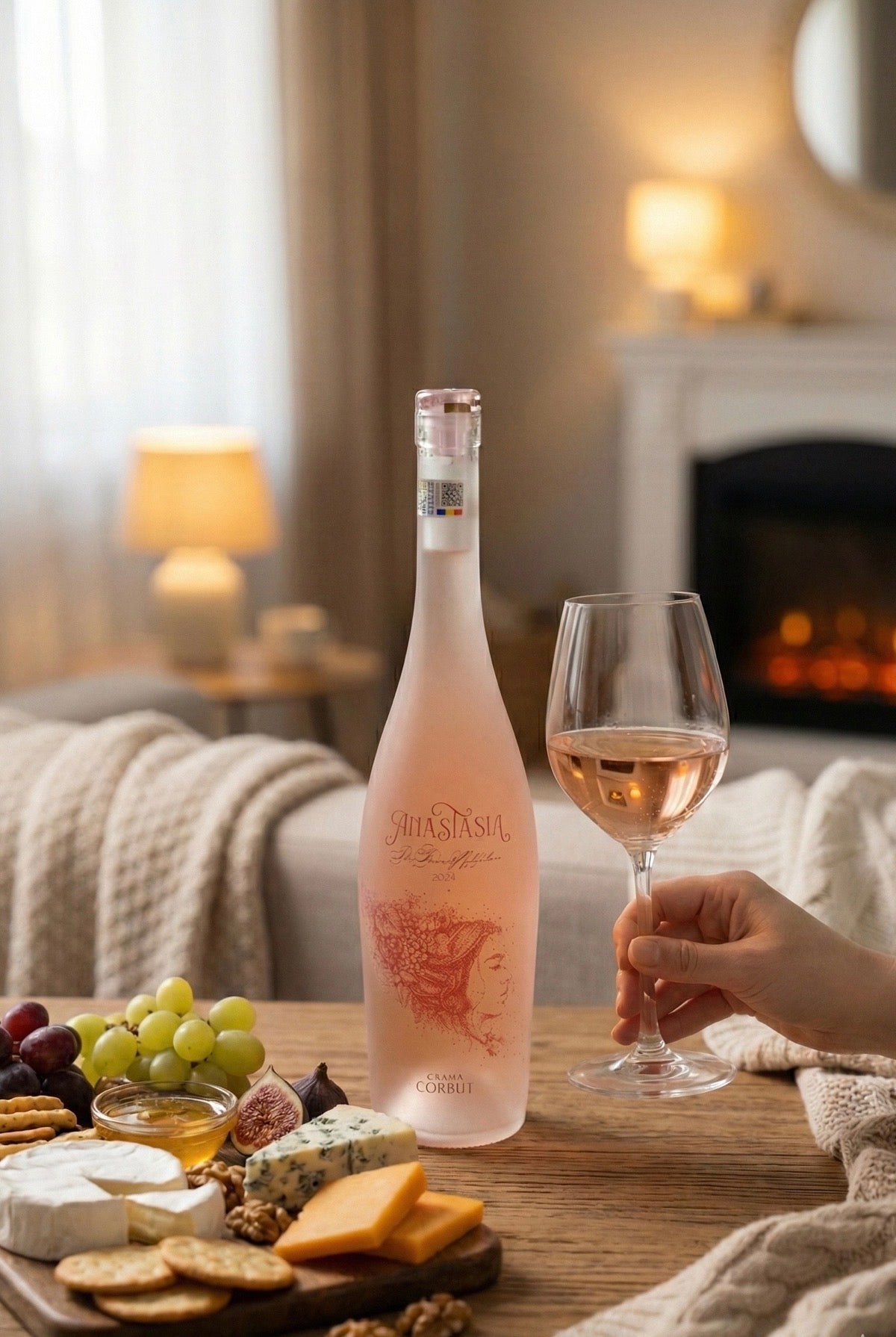 Sticlă de vin Anastasia – vin rosé sec Crama Corbuț Oradea, disponibil cu livrare la domiciliu TRAVÁ Atelier Floral