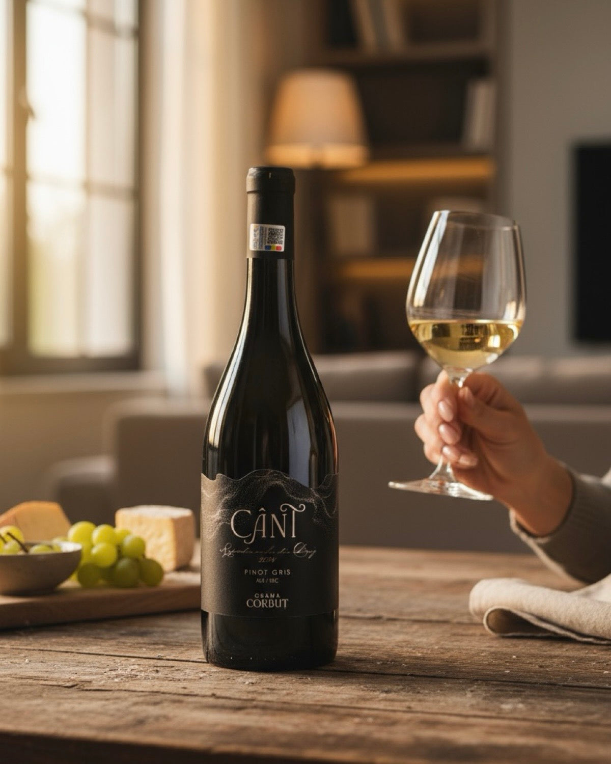 Sticlă de vin Cânt Pinot Gris – vin alb sec Crama Corbuț Oradea, disponibil cu livrare la domiciliu TRAVÁ Atelier Floral