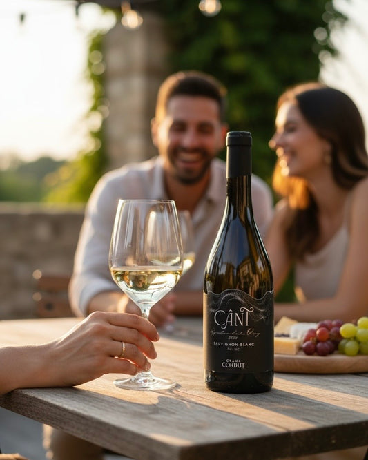Sticlă de vin Cânt Sauvignon Blanc – vin alb sec Crama Corbuț Oradea, disponibil cu livrare la domiciliu TRAVÁ Atelier Floral