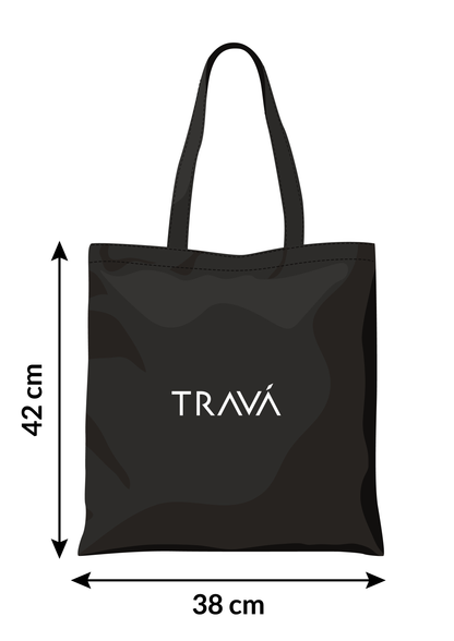Tote bag din bumbac negru, dimensiune 38x42 cm, personalizată cu logo TRAVÁ.