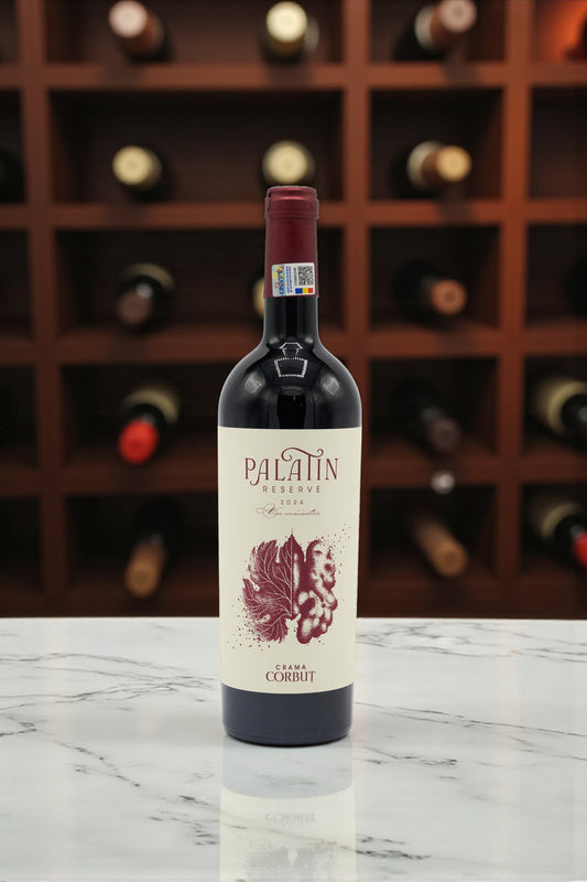 Vin roșu Palatin Reserve 2024 Crama Corbuț, colaborare Trava Atelier – florărie Oradea, livrare flori la domiciliu